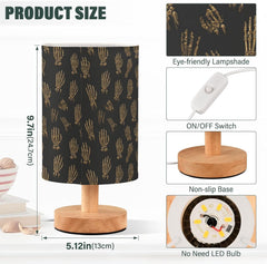 Gold Skeletal Hands Bedside Table Lamp Small Desk Lamps Linen Fabric Shade Decorative Nightstand Lamp LED with USB Port Wood Base for Bedroom Living Room