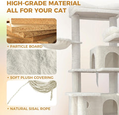 Anwick 68" Tall Cat Tree Tower with Scratching Posts, Cat House with Hammocks, Cat Condos for Indoor Cats, Removable Cushions, Multi-Level Cat Playground (Beige)