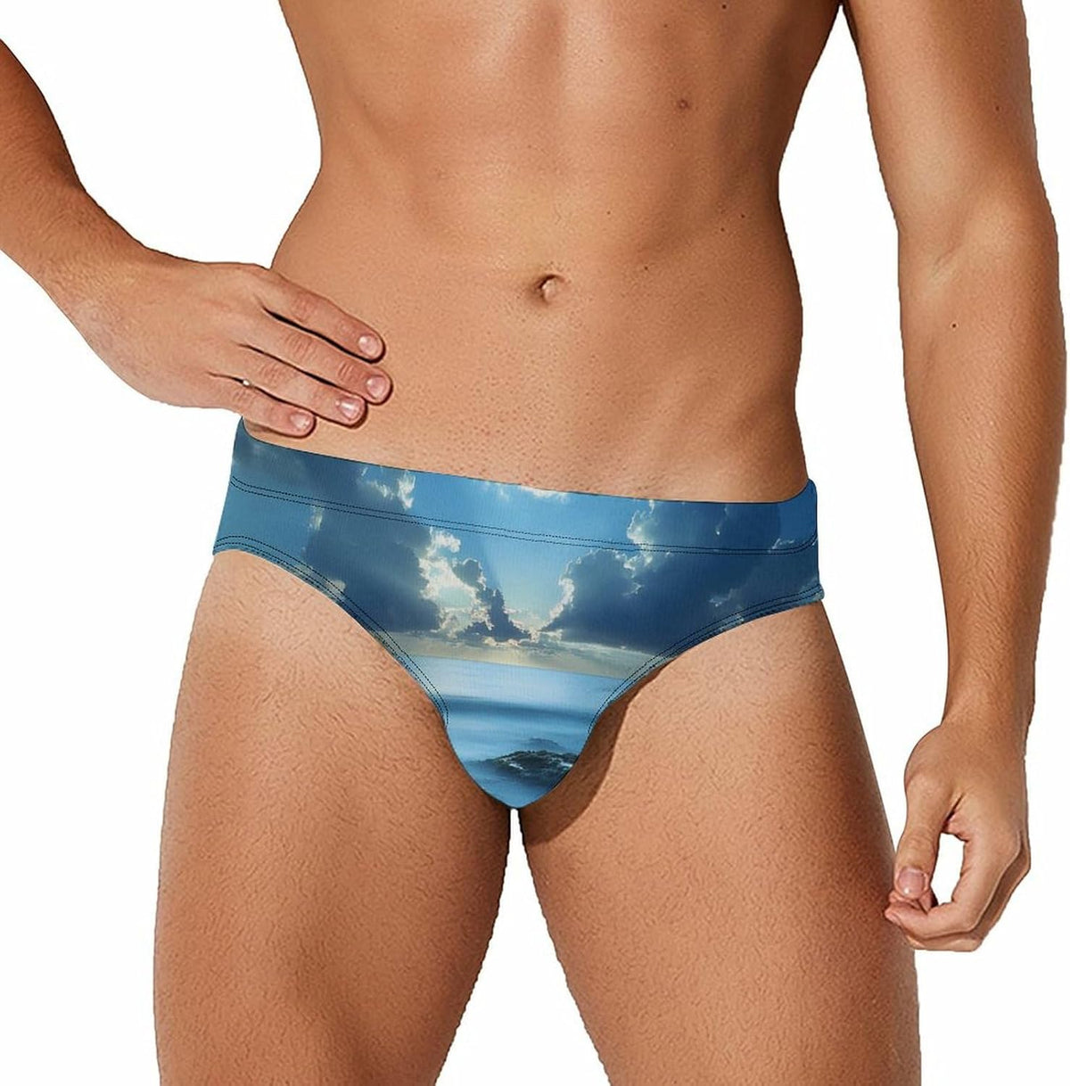 Sea Stones on Seaside Caribbean Shore Men's Swimsuit Brief Beach Shorts Bikini Swimwear Sexy Swimming Trunks