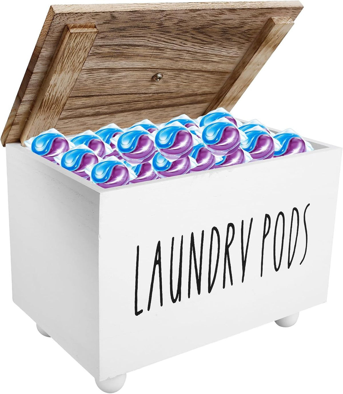 Laundry Pods Container with Lid, Solid Wood Laundry Pod Holder, Multipurpose Dryer Sheet Container, Stylish Dryer Sheet Holder Laundry Detergent Container for Laundry Room Bathroom (Black)