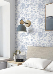 Blue Peel and Stick Wallpaper Floral Wall Paper Boho Embroidered Contact Paper Bedroom Bathroom Wallpaper Navy Blue and White Removable Self-Adhesive Kitchen Wall Decor Vinyl Roll 17.3" x 78"