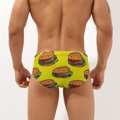 Burger Food Men's Swimsuit Brief Beach Shorts Bikini Swimwear Sexy Swimming Trunks