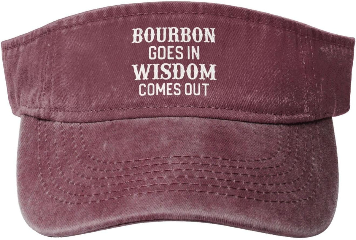Bourbon Goes in Wisdom Comes Out Sun Visor Hats for Women Men Adjustable Sports Baseball Black