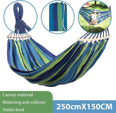Comfortable Double Canvas Hammock, Fabric Camping Hammock 250x150CM, Portable Lightweight Hammock with Travel Bag for Camping