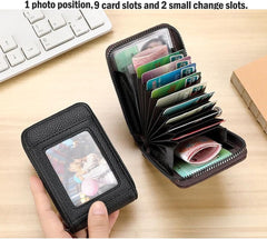 Credit Card Case Compact Wallet with ID Window for Men and Women with 11 Card Slots (Black)