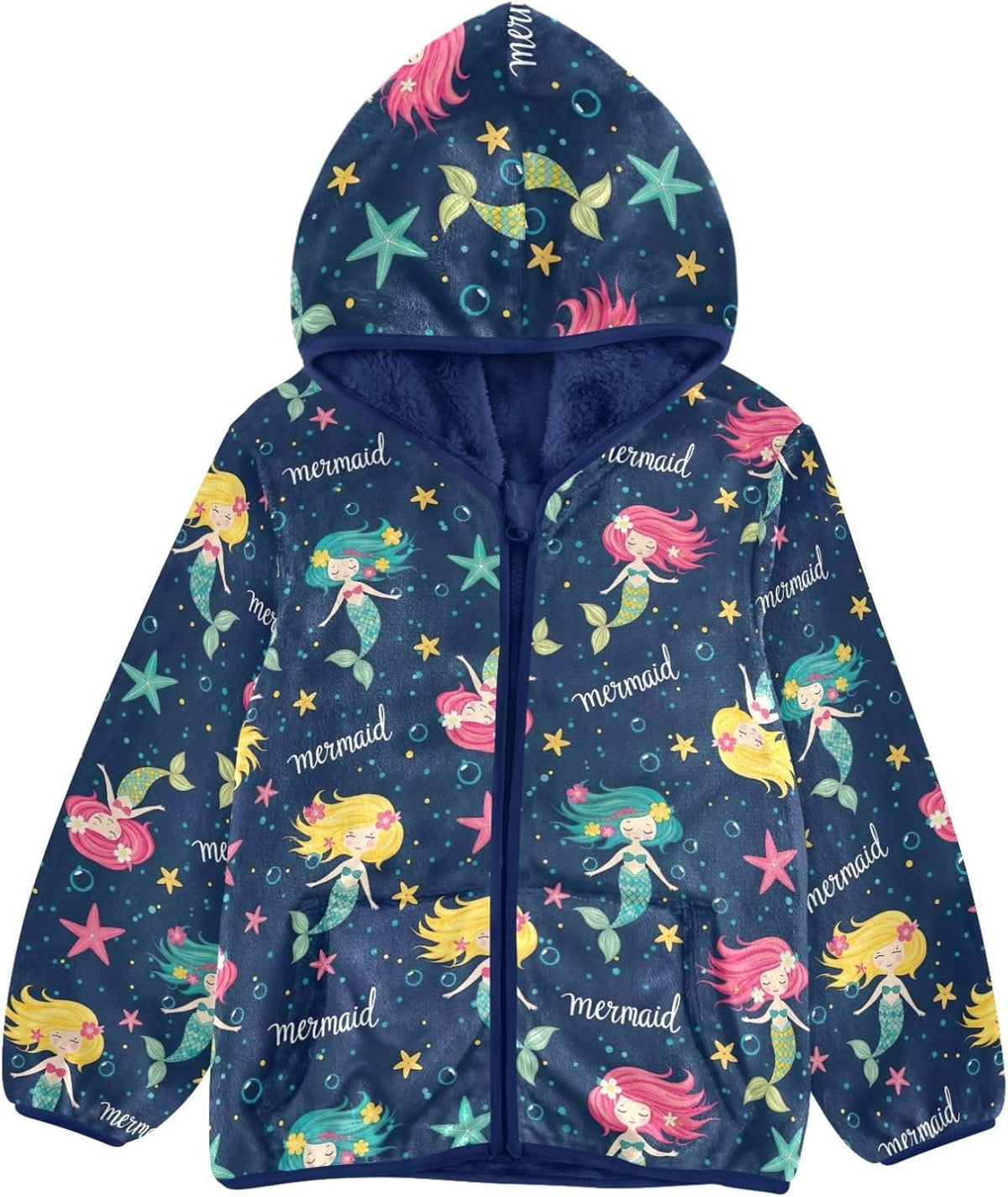 CHIFIGNO Colorful Cartoon Mermaids Toddler Boy Zip up Hoodie Fleece Jacket for Fall Winter 3T