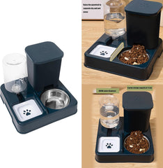 Dog Double Bowl Feeder Automatic Cats Food Container and Water Dispenser for Cats Dog Daily Feeding Watering Supply