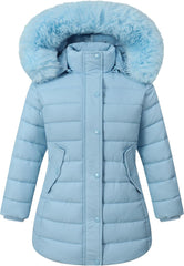 Girl's Winter Waterproof Warm Long Coat,Kids Puffer Jacket Outerwear Parka,Removable Hood