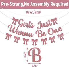 Girls Just Wanna Be One Banner - Girls First Birthday Decorations, Pink Bow 1st Birthday Banner for Kids 1st Bday Anniversary Party, Girl Just Wanna Be One Bday Party Supply Rose Gold Glitter