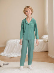 Aablexema Unisex Kids Pajamas Set Button-Down Long Sleeve Cotton Sleepwear Lounge Set for 5-13 Years