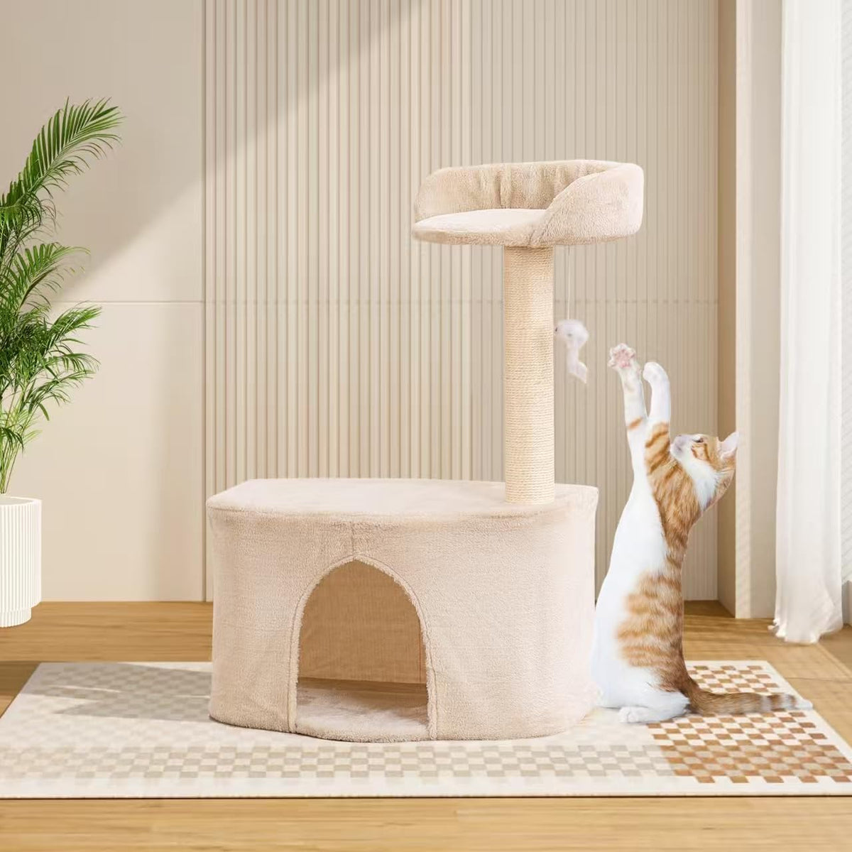 Cozy Beige Cat Tree Indoor Kitten Tower with Sisal Scratching Posts, Jump Platform & Activity Center Ideal Cat Condo for Playful Cats (20.27x12.4x29.5 inch)