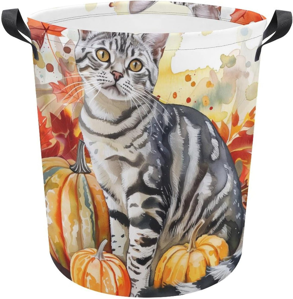 Autumn Cat Laundry Hamper Fall Orange Cat Hampers for Laundry Dirty Clothes Basket Organizer Room Decor