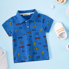 Cool Cartoon Print Short Sleeve Tops Kids Dinosaur Shirt Toddler Boy Button Down T Shirts Blue Cartoon Short T