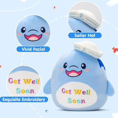 Athoinsu 12" Get Well Soon Dolphin Plush Pillow Soft Sofa Cushion Squishy Plushie Toy Cute Stuffed Animal Room Decor Feel Better Gifts for Recovering Patient (Blue)