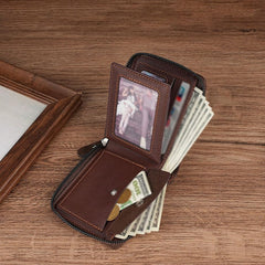 Zipper Bifold Wallet for Men or Women,Organized Storage & Secure Design,Short Style,Black