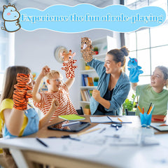 6Pcs Hand Puppets for Toddlers - Stuffed Animal Puppets for Kids, Including Lion, Tiger, Hippo, Leopard, Giraffe and Monkey for Puppet Show Theater