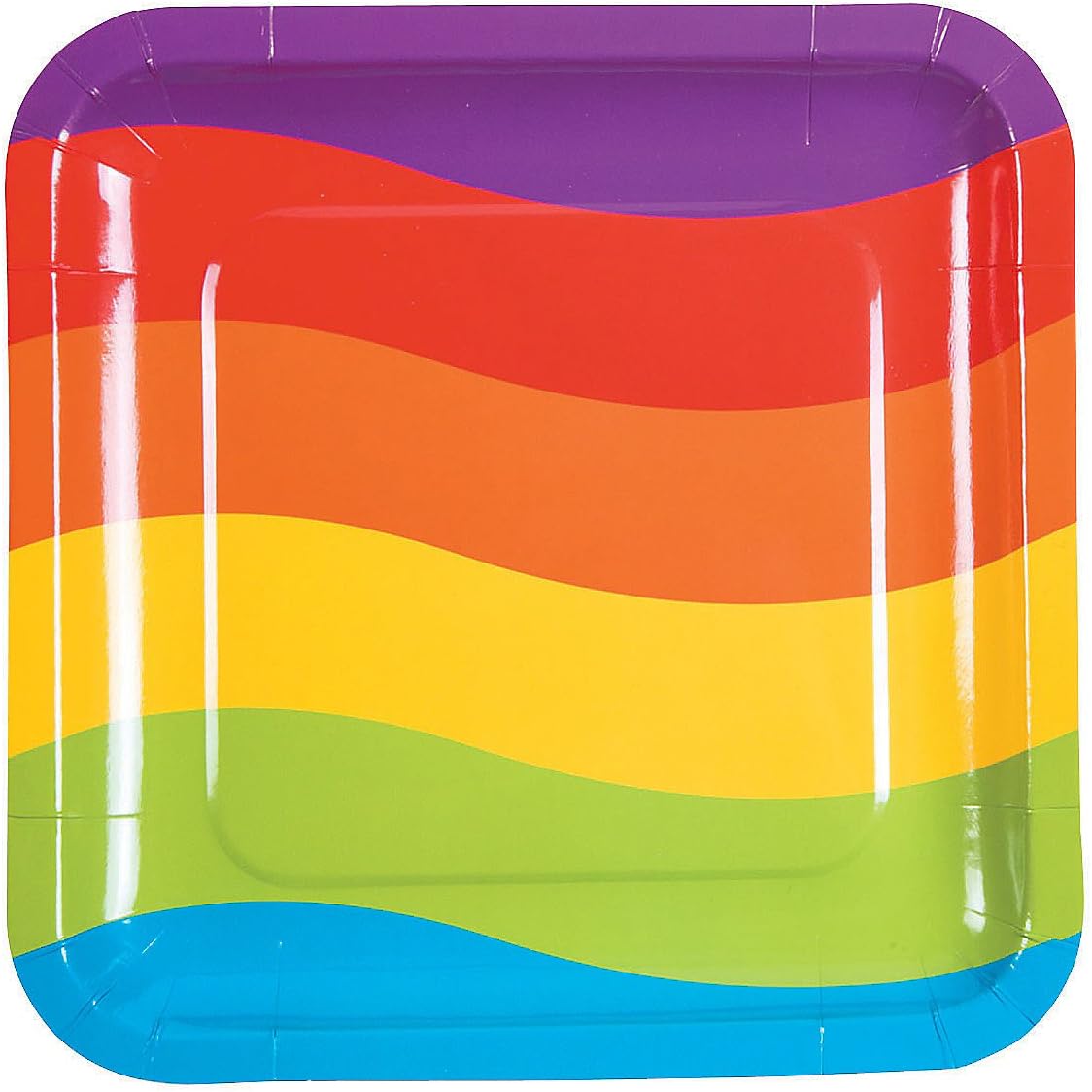 Fun Express Rainbow Party Color Stripes Square Paper Dinner Plates for Birthday - Party Supplies - Print Tableware - Print Plates & Bowls - Birthday - 8 Pieces