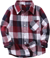 Boys Plaid Flannel Long Sleeve Shirt Button Down Shirts Cotton Lapel Tee Trendy Tops Casual Fall Clothes with Pocket