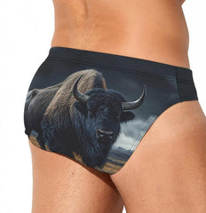 Highland Yak Wild Cow Men's Swimsuit Brief Beach Shorts Bikini Swimwear Sexy Swimming Trunks