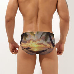 Sunset in Paradise Summer Men's Swimsuit Brief Beach Shorts Bikini Swimwear Sexy Swimming Trunks