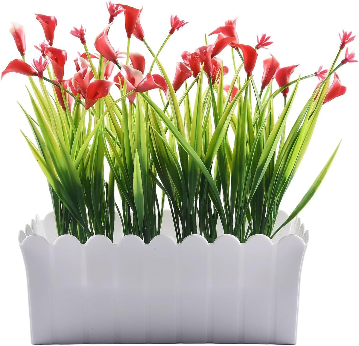 Artificial Plants with Pots Fake Flowers Home Garden Indoor Outdoor Potted Lily Bonsai Fabric Plastic 7.5x3.1x5.9 Inch Tabletop Windowsill Office Desk Decoration(Pink)