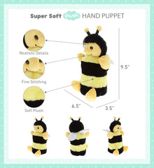 DolliBu Honeybee Plush Hand Puppet - Soft Bee Stuffed Animal Toy, Perfect for Puppet Show Games and Theater, Cute Educational Toy for Kids and Toddlers - 10 Inch