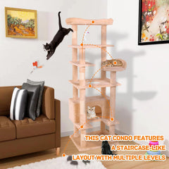 4-Level Cat Condo Tree, Extra Large 63" Cat Tower with Hammock & Scratching Posts, Stable Pet Furniture for Multi-Cat Furniture (Cream White, 63.00'')