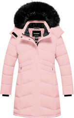 Girl's Winter Coats Kids Waterproof Long Puffer Jacket Thicken Fleece Lined Ski Parka with Detachable Fur Hooded