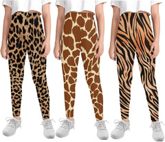 Forchrinse Girls Leggings Animal Printed Yoga Pants 3Pack Stretch Athletic Leggings for Kids 4-13Years