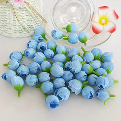 Artificial Plant Fake Flower Exquisite 50Pcs 2cm Fake Roses Bud Artificial Flower Wedding Bride Bouquet DIY Party Decor for Home-Dark Pink