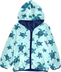 CHIFIGNO Blue Teal Sea Turtles Boy Fleece Zip up Jacket Light Soft Fleece Outerwear Jackets 3T