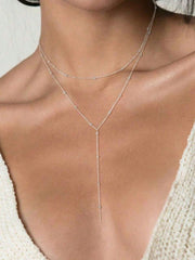 1pc Stainless Steel Necklace Long Pendant Necklace Jewelry Y-Shaped Chain With Round Ball Pendant Double Chain Necklace