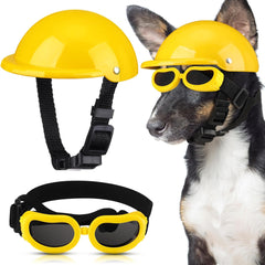 Frienda Dog Helmet and Goggles, UV Protection Doggy Sunglasses and 4 Inch Padded Puppy Motorcycle Helmet Adorable Dog Goggles with Adjustable Belt for Small Dogs Puppy Riding(Yellow,M)