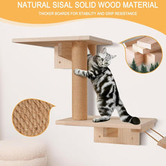 Cat Tree House, Wall-Mounted Cat Climber Set with Climbing Shelves, Perches, Bridge, Scratching Board, Wood Indoor Cats Furniture for Kittens Play(24x18x10cm)