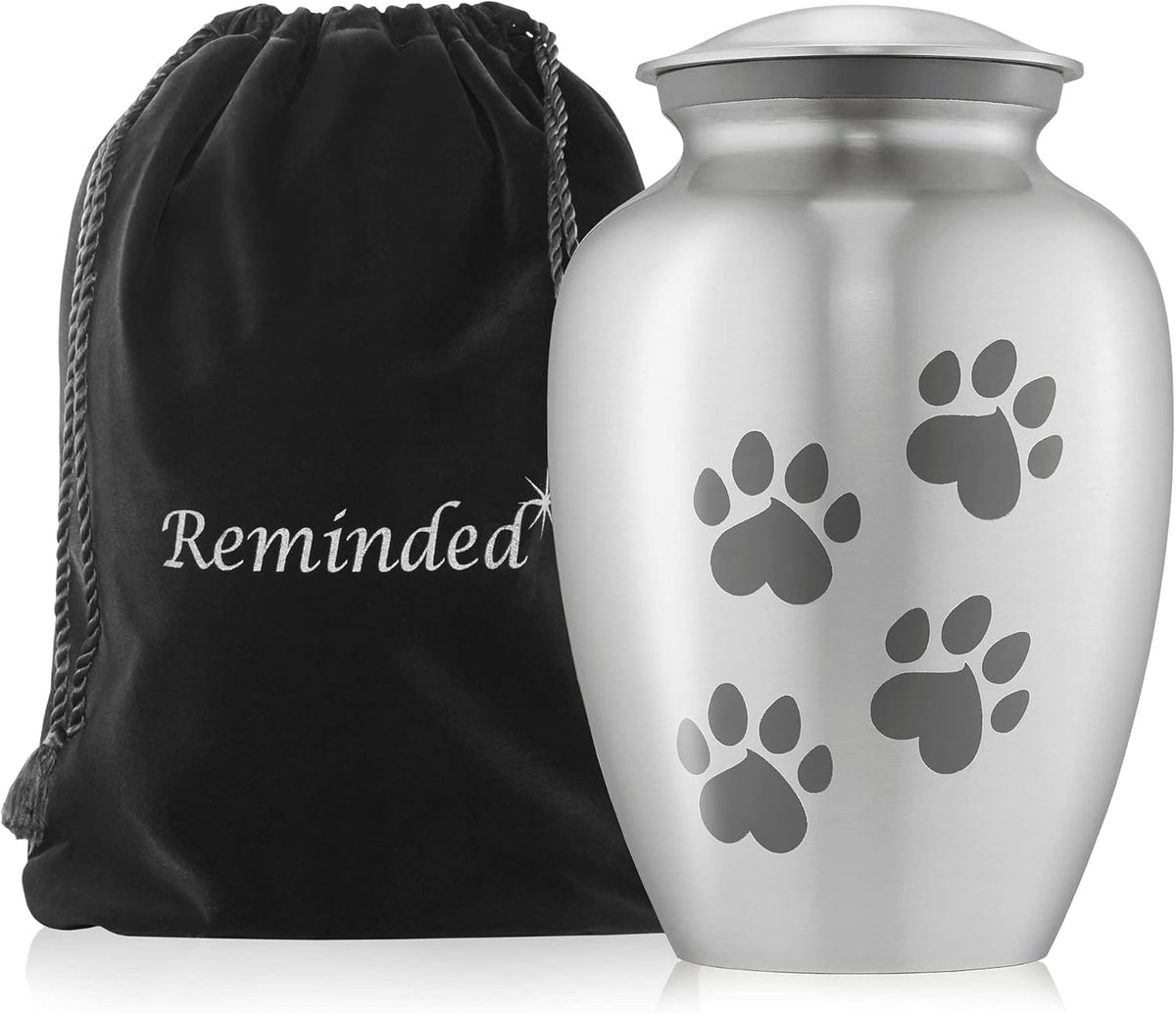 Reminded Pet Cremation Urns for Dog and Cat Ashes, Memorial Paw Print Urn - Extra Small Keepsake Silver