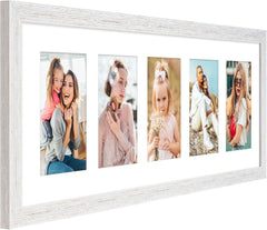 11x13 Collage frame with 5 Openings 4X6 Pictures, Multiple Picture Frame with Mat, Wall or Tabletop Decor, Natural Wood Grain,2 Pack