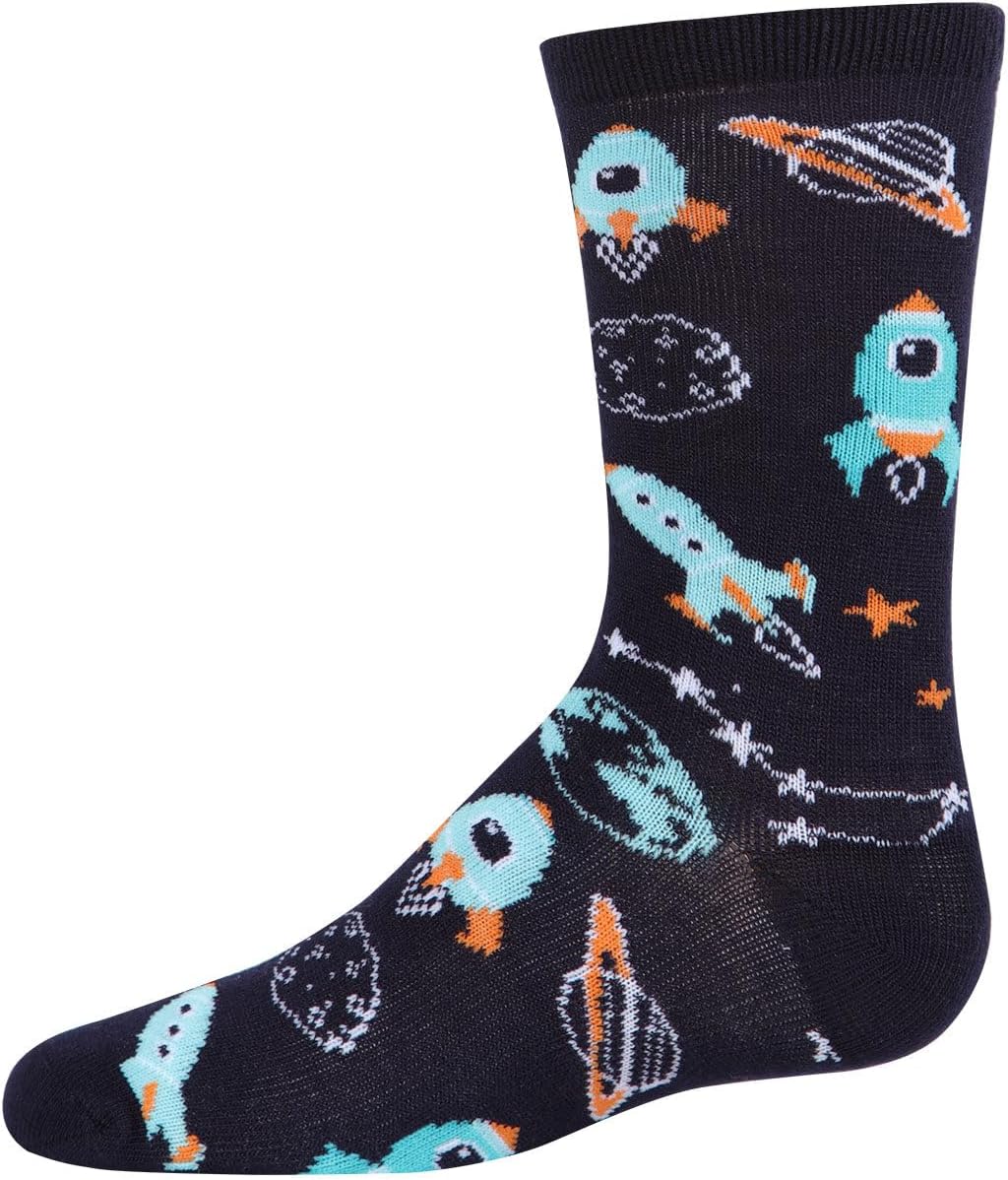 MeMoi Boys' Rocket Ship Rayon from Rayon Crew Socks