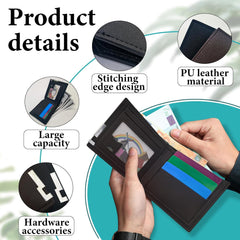 Men's Wallet Bifold Slim Wallet for Men, Minimalist Wallet for Men with 3 Card Slots, 1 ID Window, 1 Cash Slot (Black)