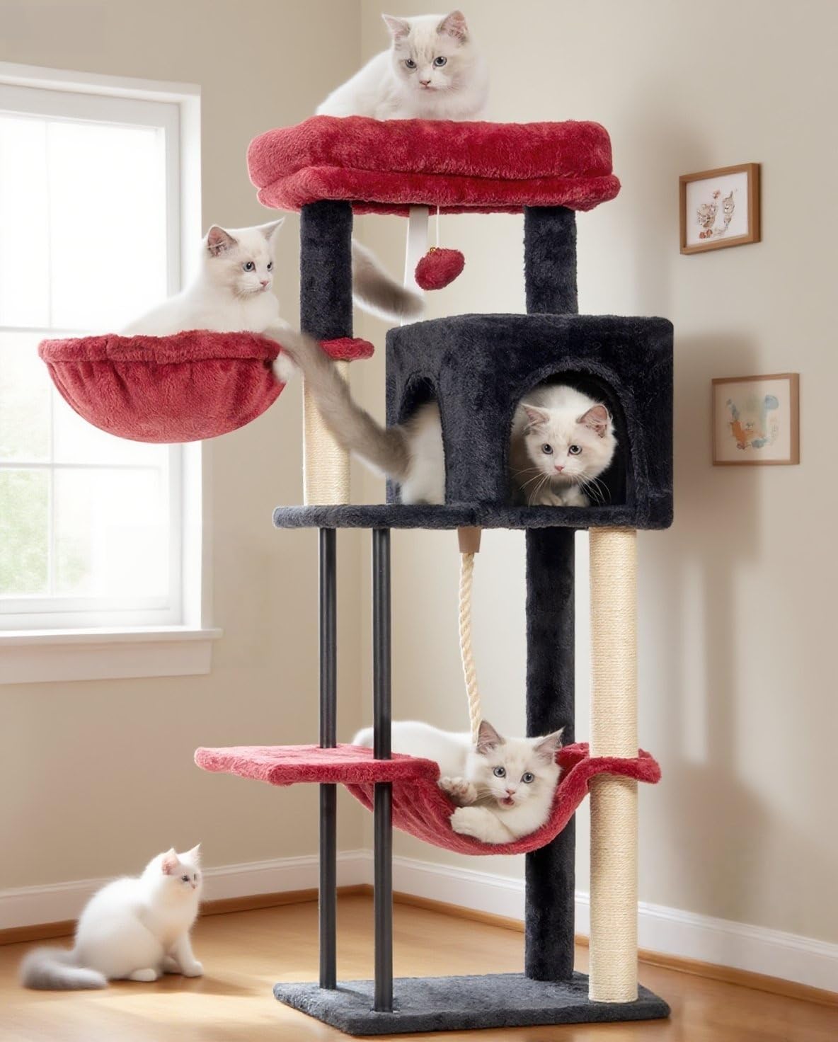 Cat Tree, Cat Tower for Indoor Cats, 43.3 inch Cat Tree Tower with Sturdy Steel Tube, Hammock, Cat Condo for Small Cats and Kittens, Scratching Post, Green GCT004SGR