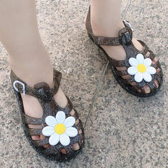 Girls Kids Jelly Soft Sandals Flower P𝐞ep Toe Adjusted Strap Summer Water Shoes Baby Toddler Shower Funny Sandals