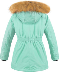 CREATMO US Girl's Long Winter Warm Parka Sherpa Trimmed Collar Puffer Ski Jacket Coat