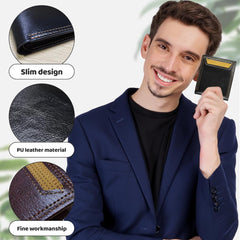 Men Wallet, Soft Leather Men Bifold Wallet Slim Wallet with a Flip ID Window, 9 Cards Slots and 2 Cash Pocket(Black)