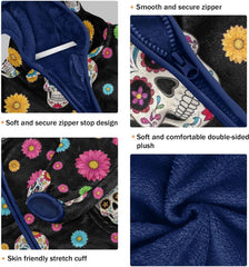 CHIFIGNO Sugar Skulls Flowers Black Toddler Boy Soft Comfy Sweatshirt Jacket with Polar Fleece Lining 3T