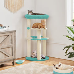 Yaheetech Cat Tree, 35.5in Cat Tower for Indoor Kittens, Kitty House with Scratching Posts & Padded Perch & Space Capsule, Cute Scratching Tree, Pet Furniture for Kittens, Blue/Beige