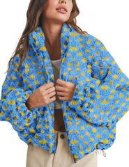 Esmeling Women’s Long Sleeve Cropped Sherpa Fleece Plaid Jacket Casual Chunky Teddy Fleece Outerwear