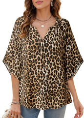 Bebonnie Womens 3/4 Sleeve V Neck Bohemian Peasant Blouses Casual Loose Fit Tunic Tops