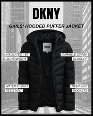 DKNY Girls' Puffer Winter Coat - Full Zip Quilted Bubble Outerwear - Insulated Hooded Winter Jackets for Girls (Sizes: 7-16)