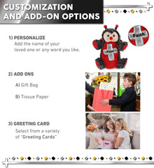 DolliBu Red Ladybug Hand Puppet Stuffed Animal with Silver Cross and Personalization - Baptism Gifts for Boys and Girls, Dedication Christening Gifts Plush Prayer Toy Healing Teddy Bear - 8 Inch