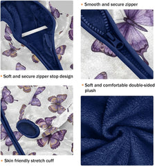 CHIFIGNO Butterflies Purple Kids Hooded Jacket, Comfy Lightweight Fleece Outerwear Jackets 3T