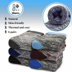 Kids Thick Socks 6 Pairs Toddler Boys Girls Hiking Warm Socks Soft Thermal Cozy Crew Socks for Children Aged 3-14
